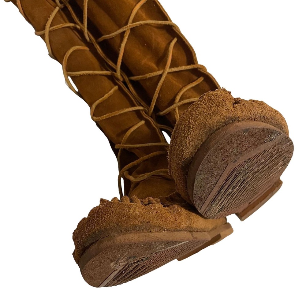 Vtg 1960s 18" Cat's Paw Leather Fringe Moccasin Knee-High Boots